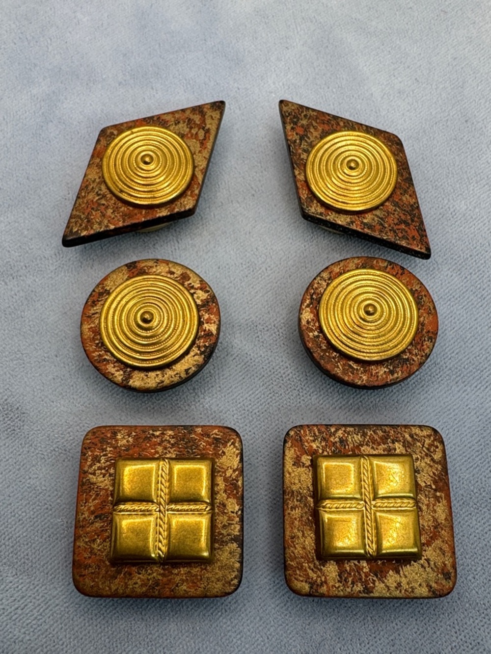 Vintage Gold Accent Button Cover Set of 6 - Brown & Gold Decorative Buttons